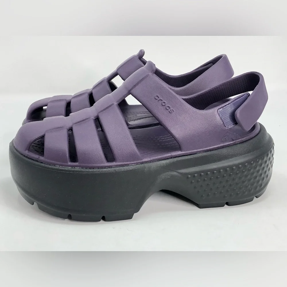 Crocs Women’s Stomp Fisherman Sandal 209938 Purple Black - Size 7 - Picture 1 of 10